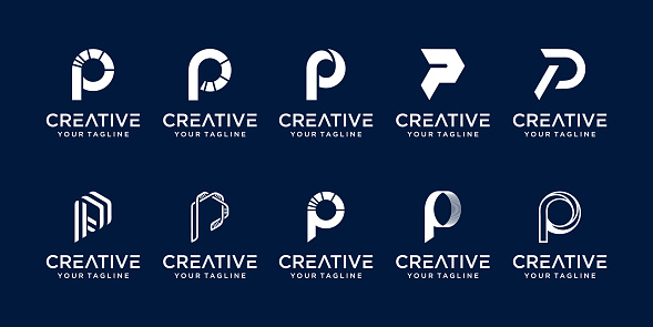 Set of abstract initial letter P logo template. icons for business of fashion, sport, automotive,