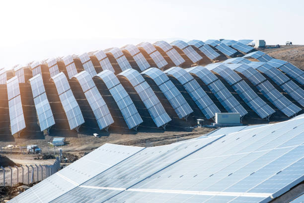 istock Solar Power Station In Mountains. Panel construction for solar energy. 1415418747