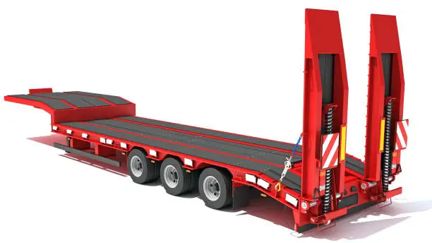 Photo of Low Loader Semi Trailer 3D rendering on white background