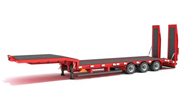 Photo of Low Loader Semi Trailer 3D rendering on white background