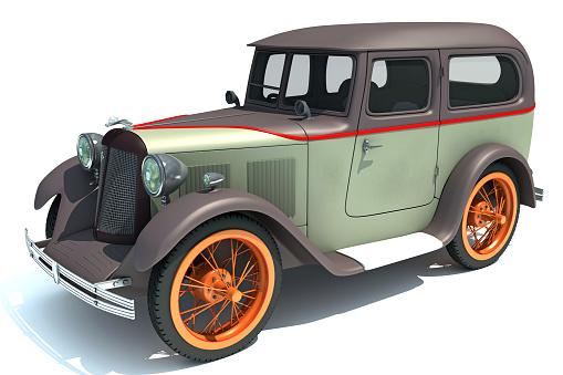 Old antique car 3D rendering on white background
