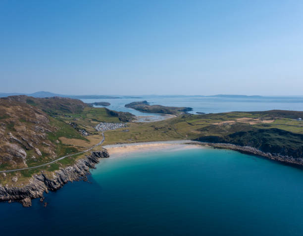 aerial view of Lackenakea Bay Beach in Barley Cove on the Mizen Peninsula of West Cork in Ireland An aerial view of Lackenakea Bay Beach in Barley Cove on the Mizen Peninsula of West Cork in Ireland mizen head stock pictures, royalty-free photos & images