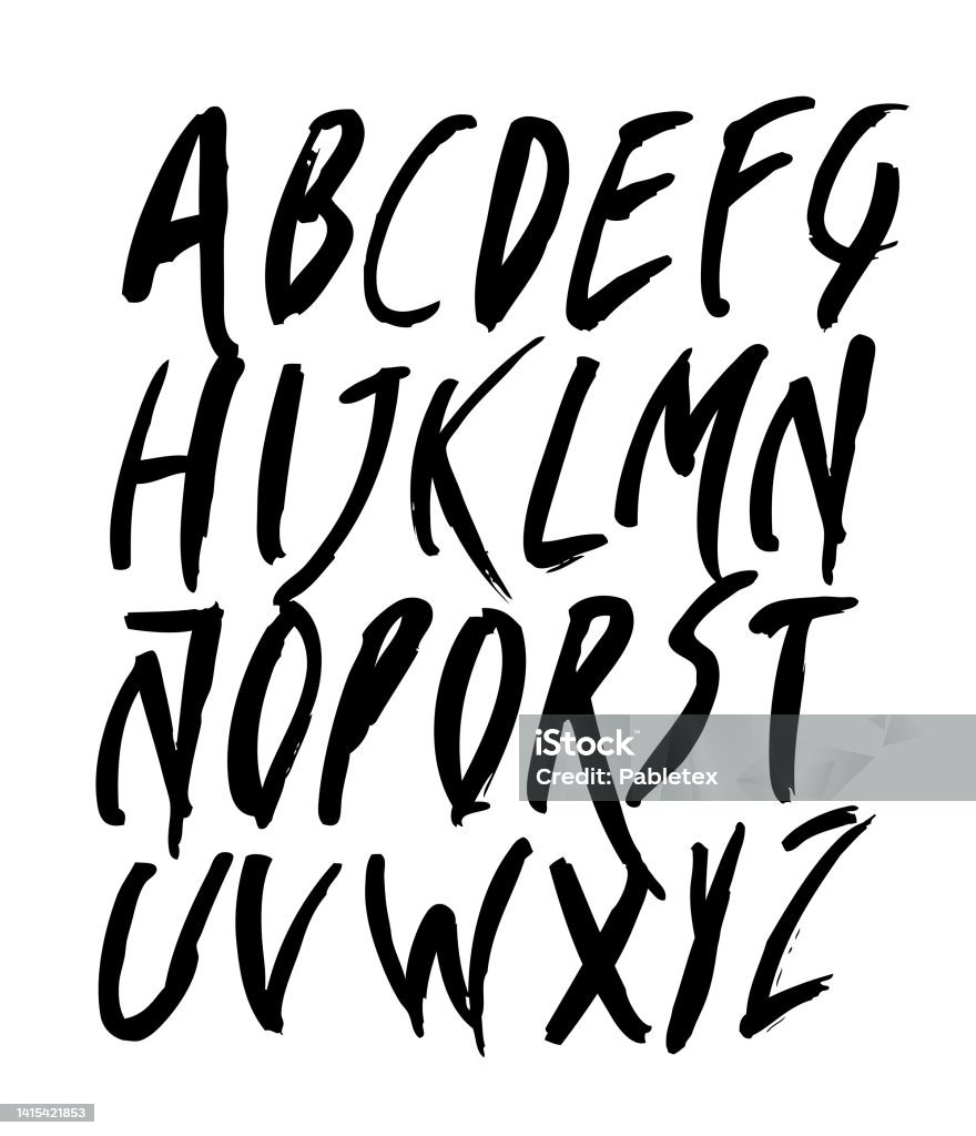 Spanish Style Typography Hand Drawn Inked Brush Strokes Style Spanish Alphabet Hand Drawn ...