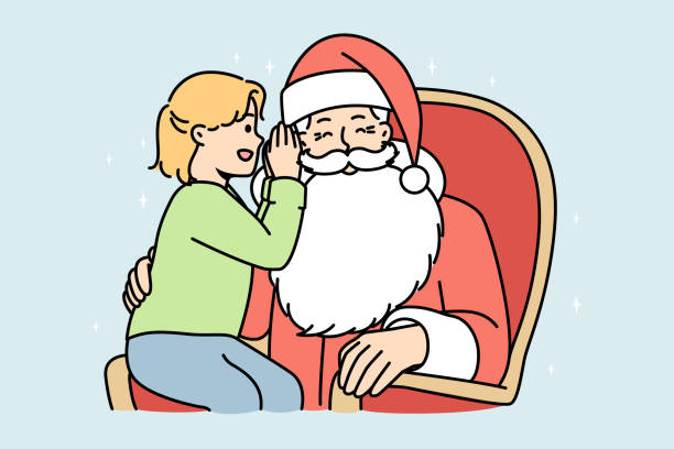 ilustraciones, imágenes clip art, dibujos animados e iconos de stock de niño susurrando al oído de santa claus - whispering grandparent child grandfather