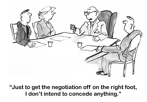 Boss of negotiating team at table will concede nothing.