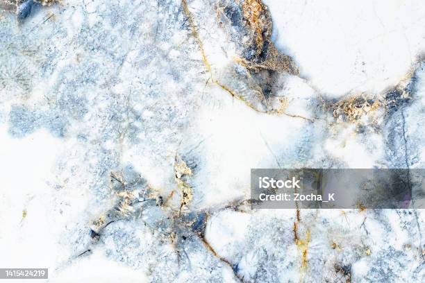 White Marble With Blue And Golden Orange Patterns Stock Photo - Download Image Now - Marble - Rock, Marbled Effect, Textured
