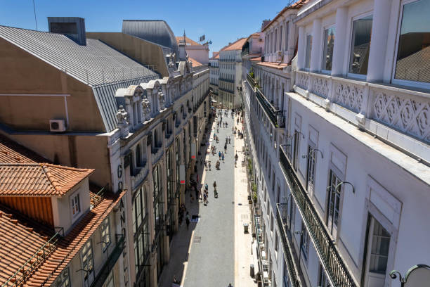 A view of Rua do Carmo from the Santa Justa Elevator platform stock photo