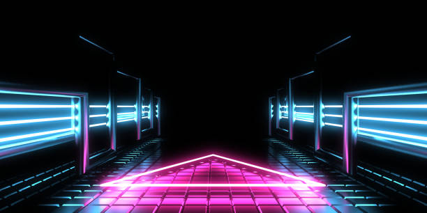 istock 3D abstract background with neon lights. neon tunnel .space construction . .3d illustration 1415426759