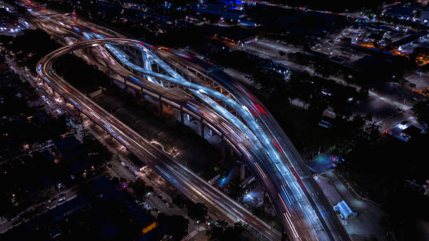 istock aerial view of roads with lights 1415428832