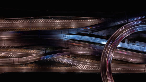 Free Stock Photo of Aerial View of Highway Intersection at Night ...
