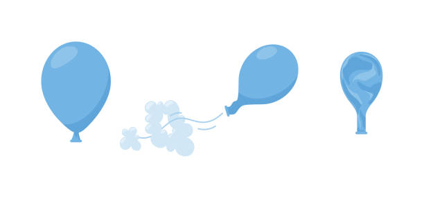 ilustrações de stock, clip art, desenhos animados e ícones de balloon kids toy full of air and deflating, flat vector illustration isolated. - inflating balloon blowing air