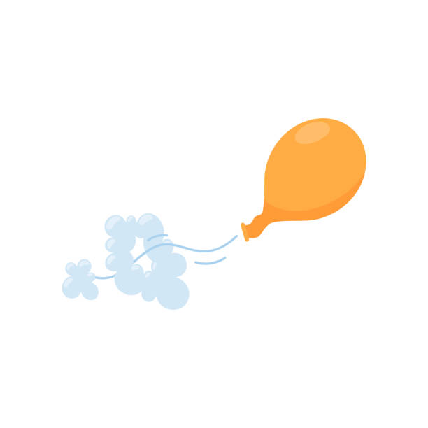 illustrations, cliparts, dessins animés et icônes de le ballon dégonflant s’envole à plat illustration vectorielle de dessin animé isolée sur blanc. - inflating balloon blowing air