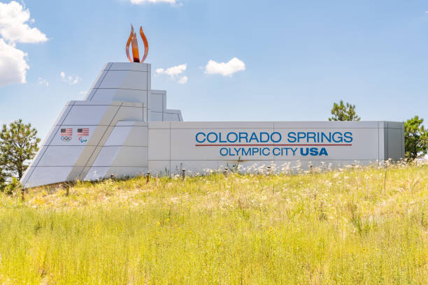Colorado Springs - Olympic City Sign Colorado Springs, Colorado - August 12, 2022: Colorado Springs - Olympic City Sign along Interstate 25 in Colorado Springs colorado springs city stock pictures, royalty-free photos & images