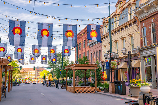 Denver, Colorado - August 12, 2022: Shops and restaurants line the historic preservation district of Larimer Square on downtown Denver.