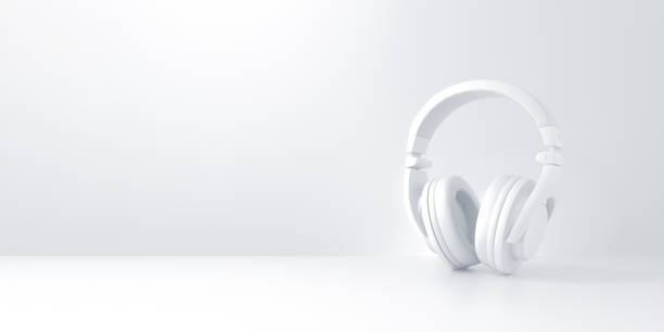 istock Headphones on panoramic white background. podcast concept. 1415431575