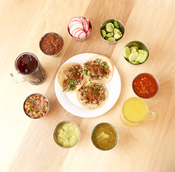 Mexican taco with salsa and a variety of toppings