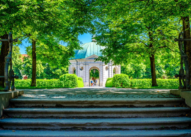 historic buildings at the hofgarten park in munich - diana pavilion imagens e fotografias de stock