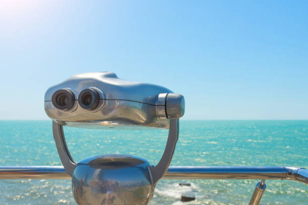 istock Observation deck with binocular to view the ocean sea. 1415435482