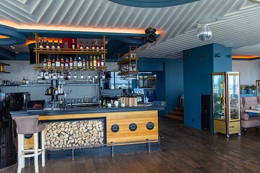Interior of modern loft-style bar