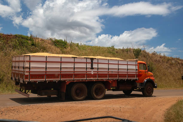 Truck loaded with corn harvest on road in Brazil