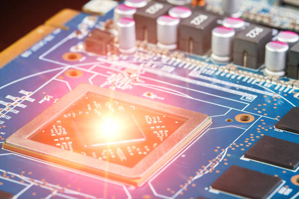 istock Close-up of a computer chip on a part of electronic printed circuit board 1415439946
