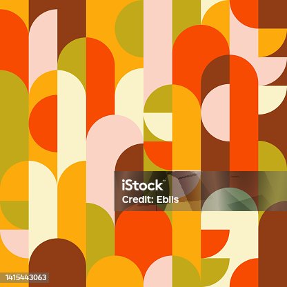 istock Scandinavian Style Geometric Design In A Retro 1970s Color Palette. Mid Century Modern Seamless Pattern Repeat. 1415443063