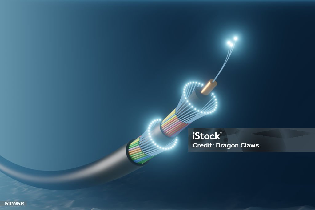 Submarine underwater communication fibre optic cable on deep sea bed. Submarine underwater communication fibre optic cable on deep sea bed Cable Stock Photo