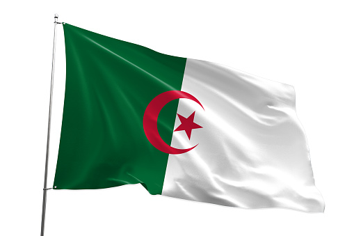 3d realistic pennant with flag of Algeria. Vector illustration