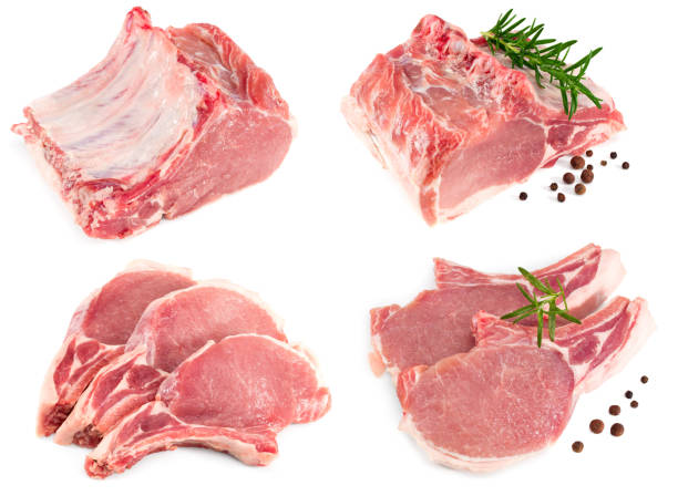 istock raw pork meat isolated on white background. clipping path 1415448260