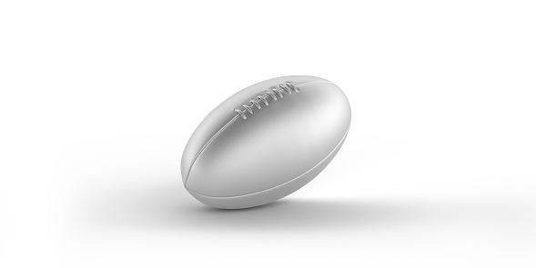 Silver Sports Ball concept: 3D rendered variety of diverse shaped, different size, round and spherical objects used for competition games. Equipment with detailed texture and stitches. Sport background with large blank copy space and clipping path. Set of realistic 7 images.
