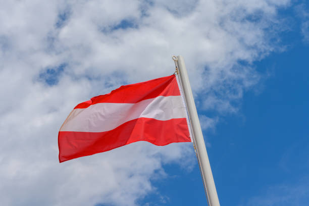 istock Austrian flag waving in the wind 1415449747
