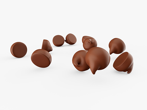 3d illustration of dropping chocolate chips isolated on white