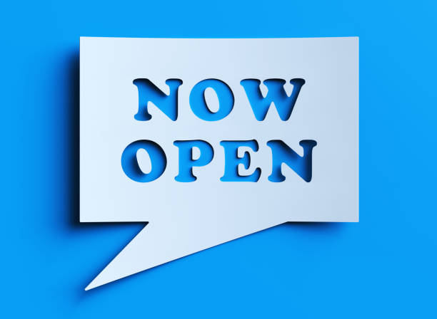 Now open banner. now open speech bubble. now open sign Now open banner. now open speech bubble. now open sign undone stock pictures, royalty-free photos & images