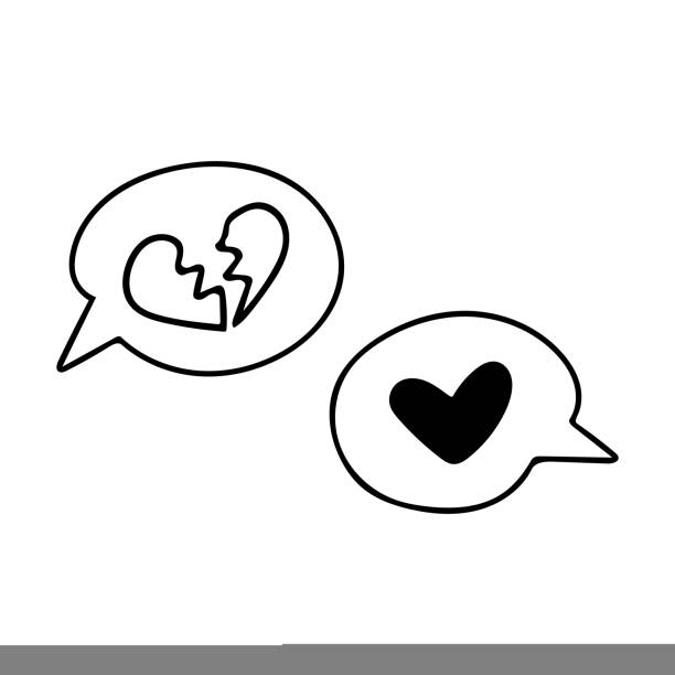 Broken and healed heart bubbles line art icon. Sad mental state after breakup, divorce therapy healing, bad feelings Broken and healed heart bubbles line art icon. Sad mental state after breakup, divorce therapy healing, bad feelings. Vector illustration for psychology, broken relationship emotions and thoughts divorce patterns stock illustrations