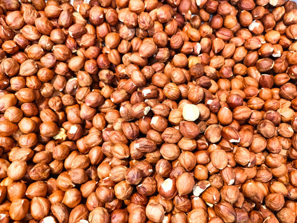 istock Unpeeled raw hazelnuts background. Top view. 1415458974