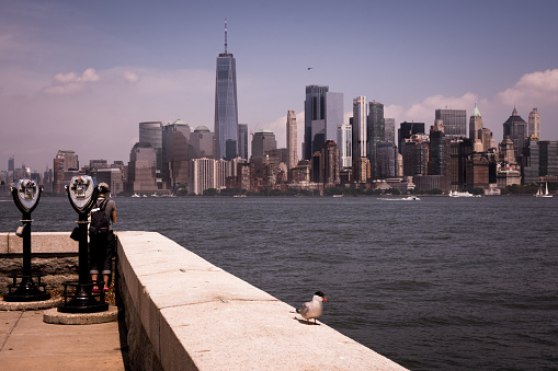New York, NY, USA - July 19, 2019: View of Manhattan from Ellis Island