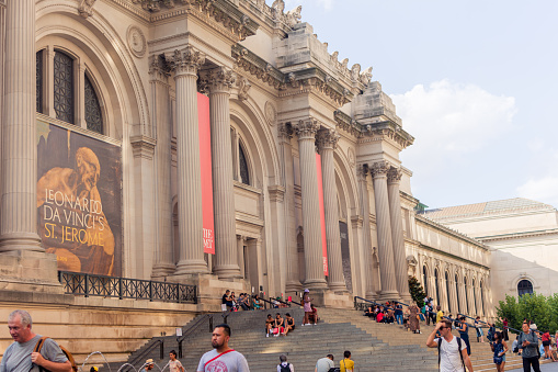 New York, NY, USA - July 22, 2019: Tourists outside the Metropolitan Museum of Art