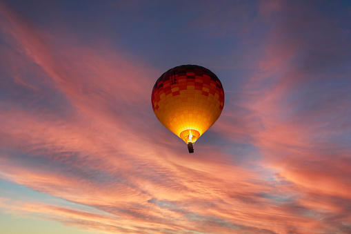 Albuquerque, New Mexico - USA - Oct 8, 2018: Hot air balloon preparing for dawn patrol at the Albuquerque International Balloon Fiesta