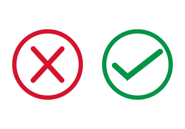 녹색 눈금과 빨간색 십자형 벡터 일러스트 레이 션 - checkbox questionnaire checklist yes stock illustrations