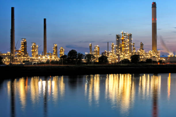 Refinery Plant of Petrochemical Industry at Dusk stock photo