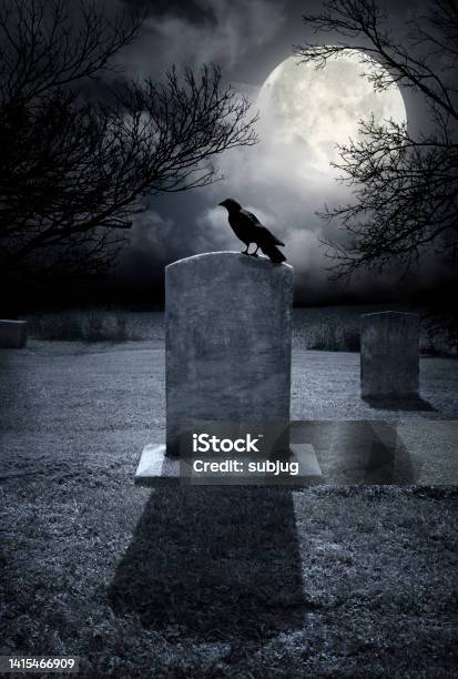 Spooky Halloween Cemetery Stock Photo - Download Image Now - Tombstone, Spooky, Cemetery