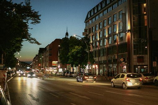 Streets of Berlin Neukölln in the evening.
