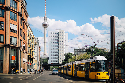 Streets of Berlin Mitte with Alexanderplatz and the TV tower in the background.