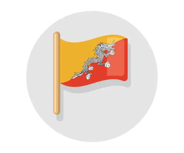 Vector illustration of Bhutan vector waving on stick flag. Bhutan country icon flag