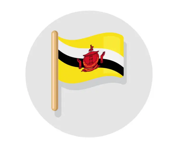 Vector illustration of Brunei vector waving on stick flag. Brunei country icon flag
