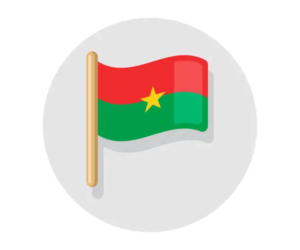 Vector illustration of Burkina Faso vector waving on stick flag. Burkina Faso country icon flag