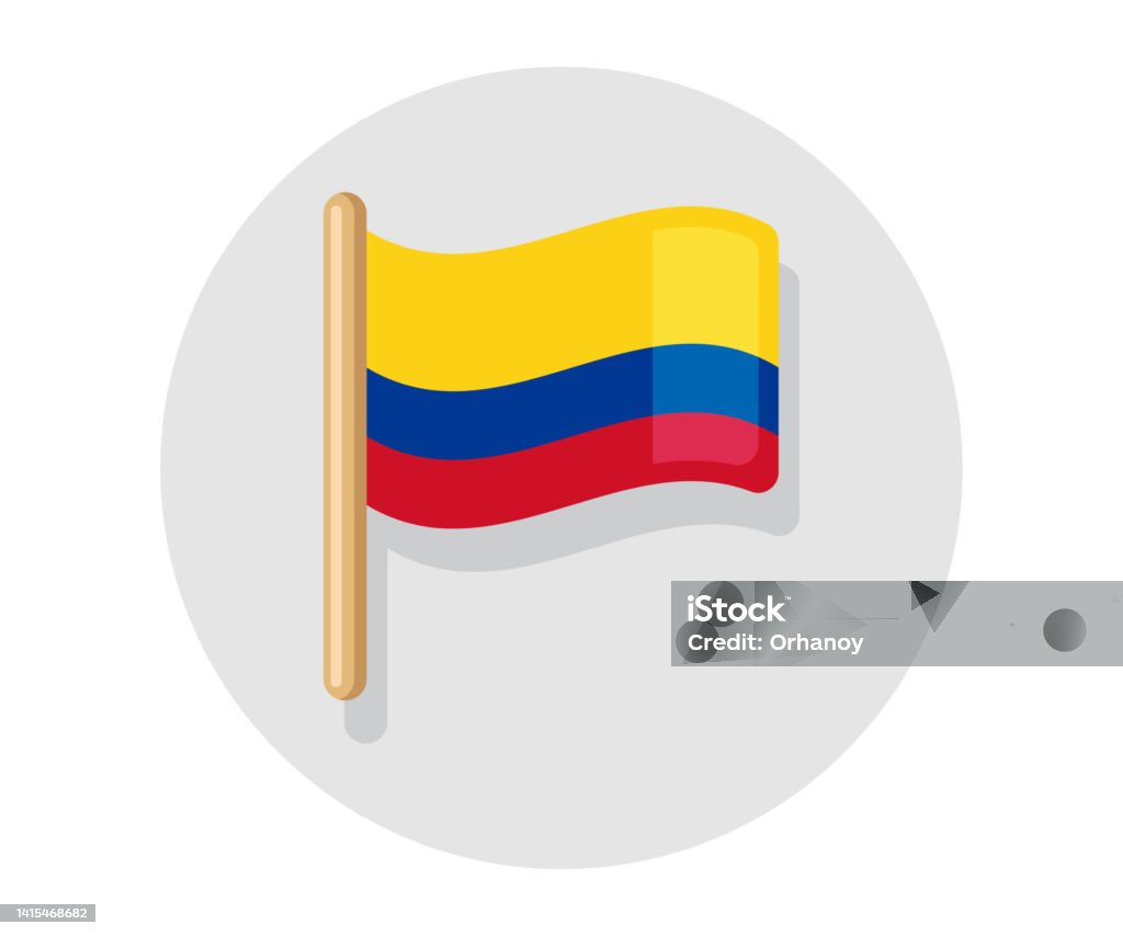 Colombia vector waving on stick flag. Colombia country icon flag - 免版稅哥倫比亞 - 國家圖庫向量圖形