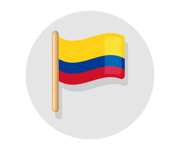 colombia vector waving on stick flag. colombia country icon flag - 哥倫比亞 國家 幅插畫檔、美工圖案、卡通及圖標