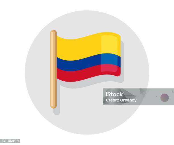 Colombia Vector Waving On Stick Flag Colombia Country Icon Flag向量圖形及更多哥倫比亞 - 國家圖片