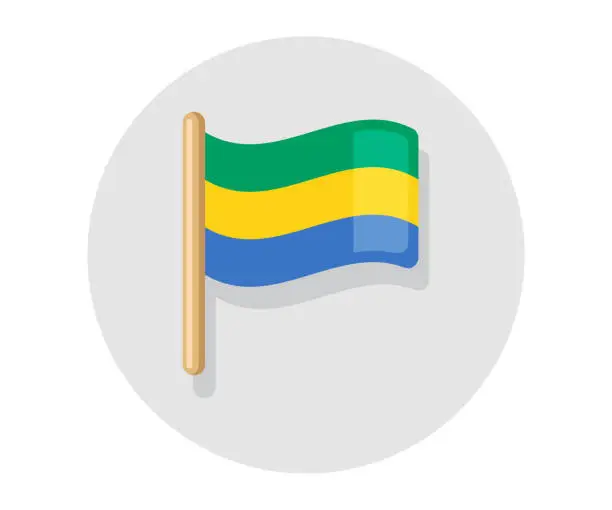 Vector illustration of Gabon vector waving on stick flag. Gabon country icon flag